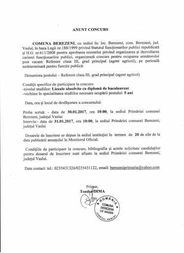 Anunt ocupare functie publica agent   agricol